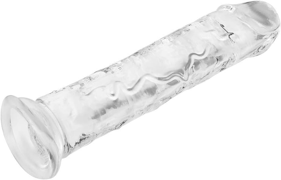 Transparent 17 cm natural dildo with a strong, firm base and deep texture