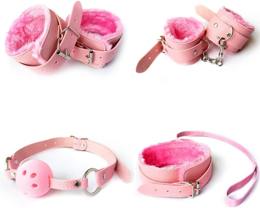10-piece BDSM set with various fetish tools in pink