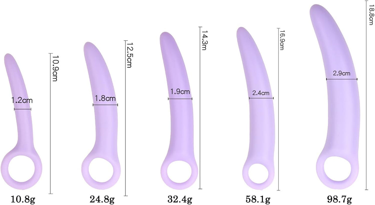 Ergonomic silicone dilator set for women with 5 sizes
