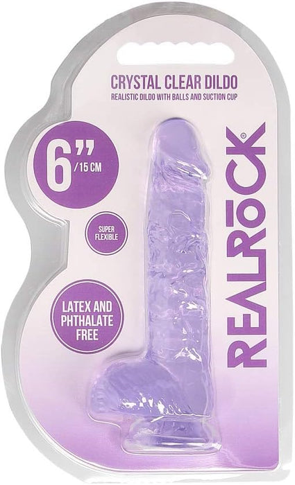 Crystal Clear Dildo with Firm Grip Base - Purple 6 Inch