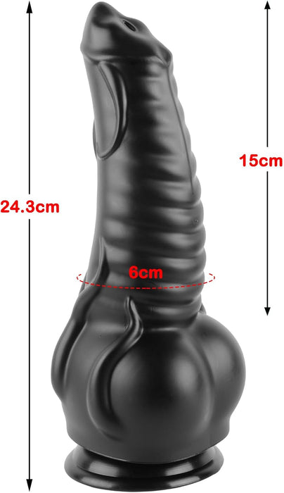 Realistiškas silikoninis XXL dildo su storu antgaliu ir uodega