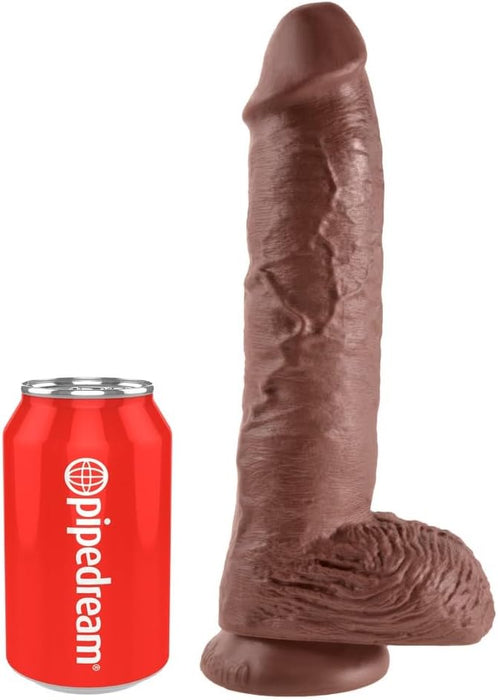 Royal Brown 10 inch vibrating dildo with balls and strong attachment base