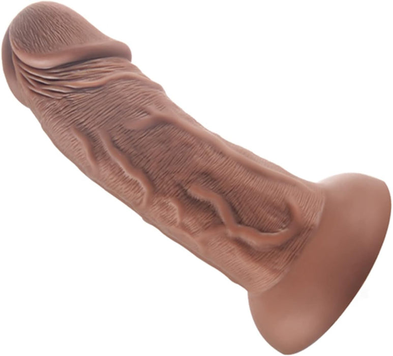 Realistiškas 23,5 cm silikoninis dildo su stipria prisispaudimo baze ir storu kotu