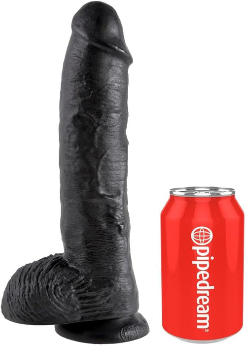 Black 25.4 cm long dildo with tests and strong attachment base