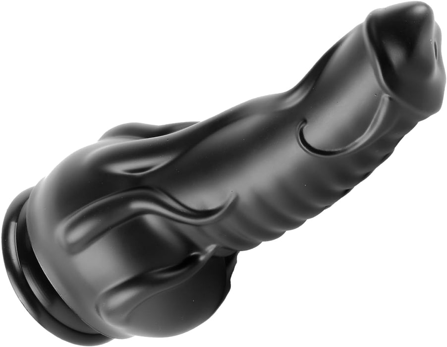 Realistiškas silikoninis XXL dildo su storu antgaliu ir uodega