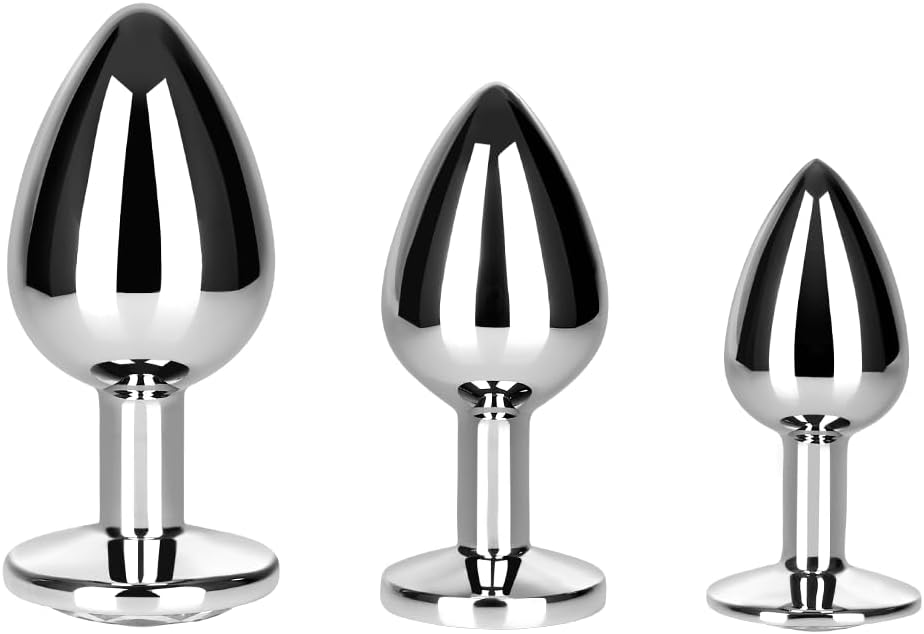 Elegant 3-piece aluminum anal plug set with crystal