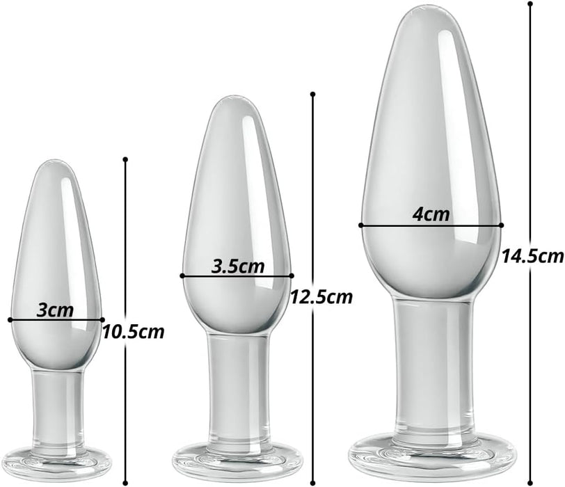 Elegant glass anal plug 3-piece set for temperature play