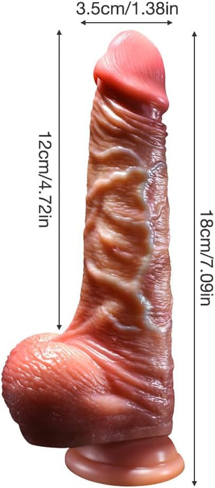 Realistiškas 18 cm dviejų sluoksnių silikono dildo su stipria siurbtuke