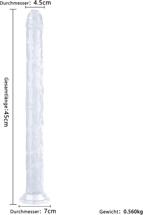 45 cm Long Clear Silicone Dildo with Strong Suction Wide Sole