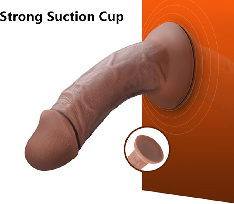 Realistiškas 23,5 cm silikoninis dildo su stipria prisispaudimo baze ir storu kotu