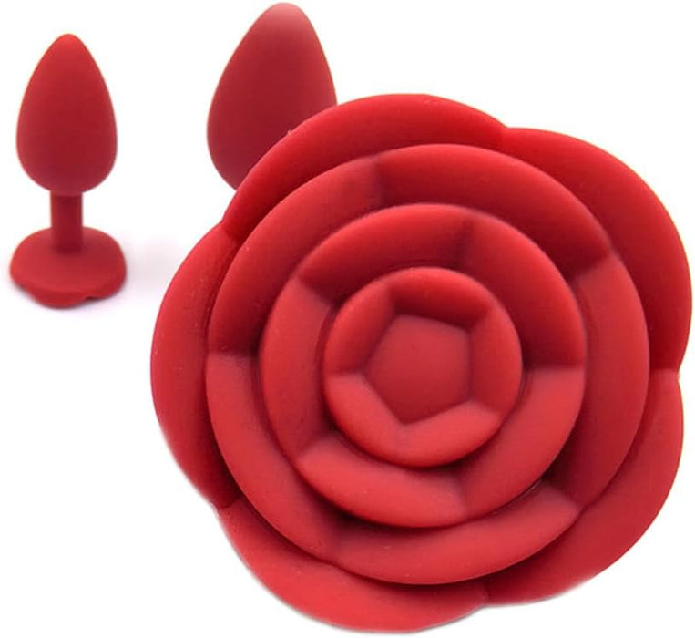 Soft red rose-shaped silicone anal plug for women - small starter kit