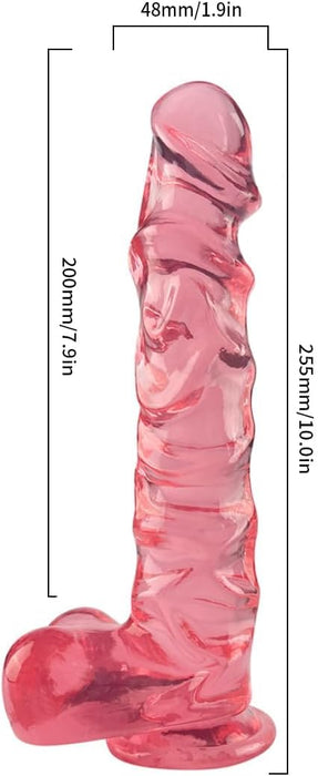 25,5 cm realistiškas silikoninis dildo su stipria prisispaudimo kojele ir permatymu