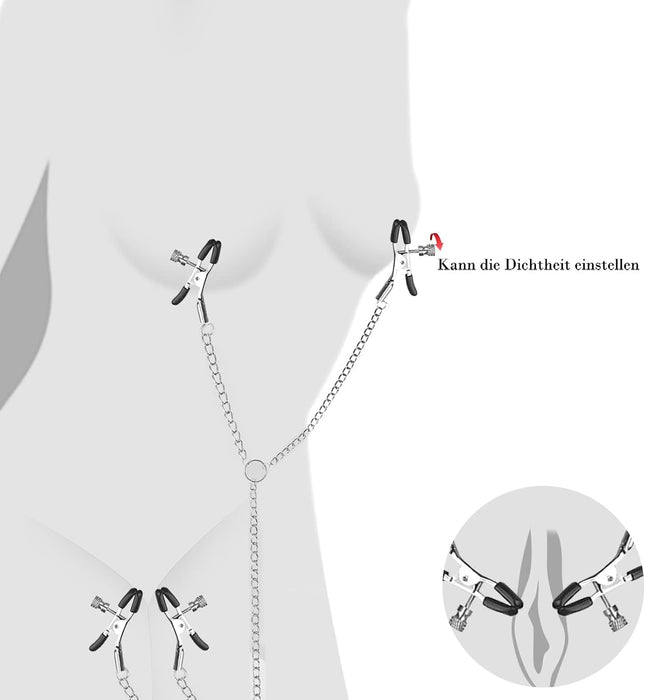 4-in-1 Adjustable Heart Nipple Clamps with Chain