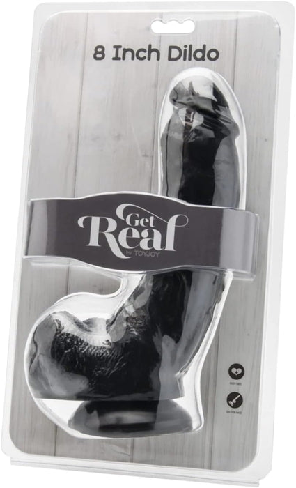 Juodas 20,5 cm ilgio falos formos žaislas su kiaušiniais