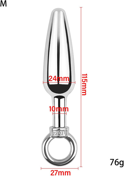 Stainless Steel Anal Plug with Pull Ring – S/M/L/XL Sizes