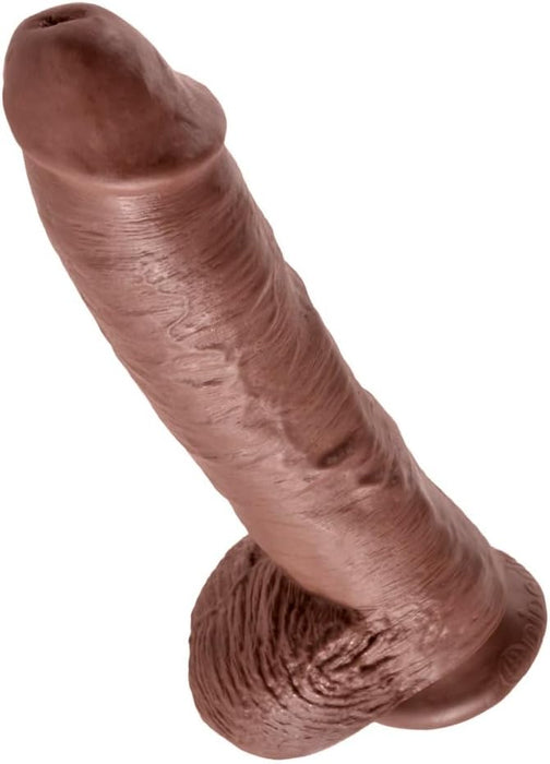 Royal Brown 10 inch vibrating dildo with balls and strong attachment base