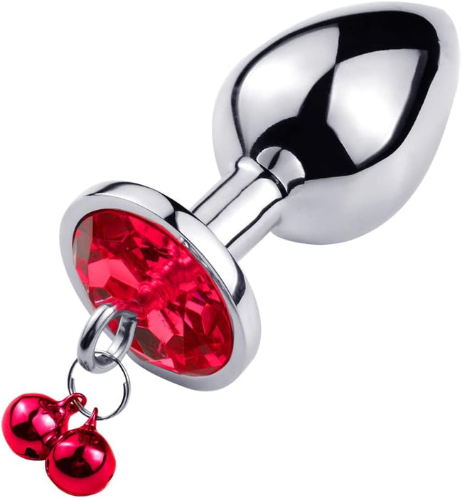 3-piece metal anal plug set with chain and bells