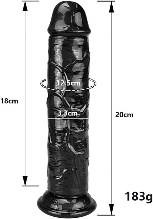 Realistic 20 cm black dildo with strong attachment base without ball