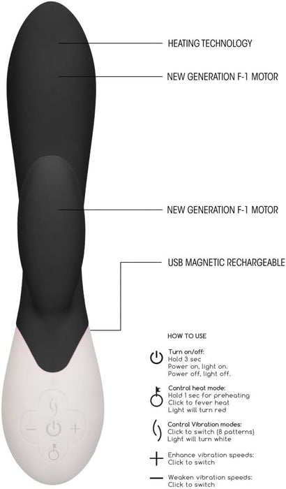 Rechargeable Heating G-Spot Vibrator Rabbit with 8 Modes Black