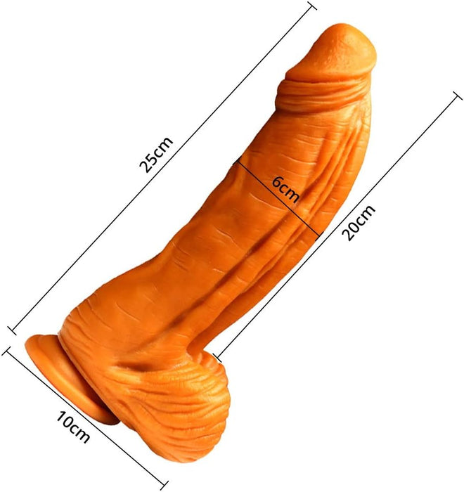 Large realistic dildo made of liquid silicone material with a strong suction base