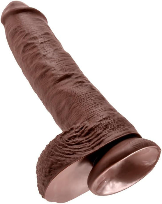 Royal Brown 10 inch vibrating dildo with balls and strong attachment base