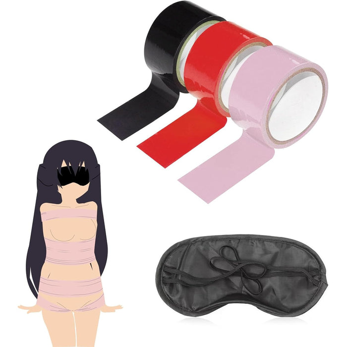4-piece bondage tape set with blindfold for comfortable sex play