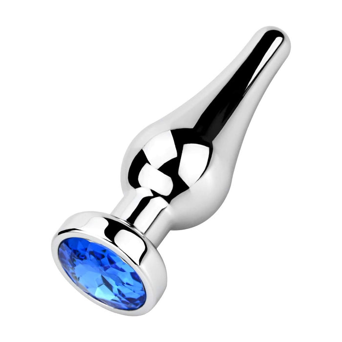 Metal anal plug with conical design and colorful ornament