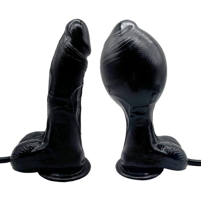 Inflatable realistic dildo with strong suction base, black, 7.28 inches