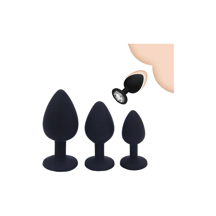 3-piece silicone anal plug set with crystal - for beginners and advanced users