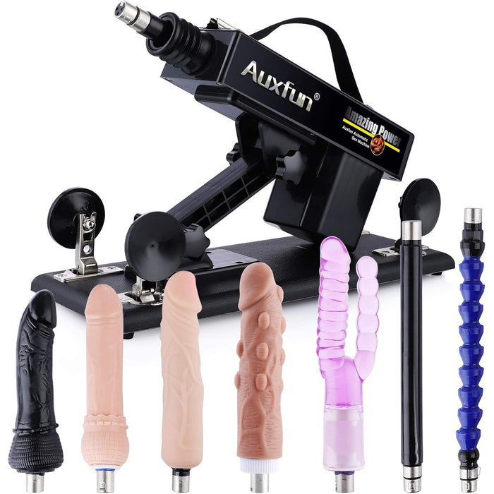 Auxfun automatinė meilės mašina su reguliuojamais dildo priedais ir stipria prisitvirtinimo sistema