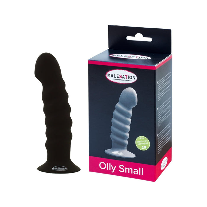 Black silicone Olly dildo, small, with a smooth surface