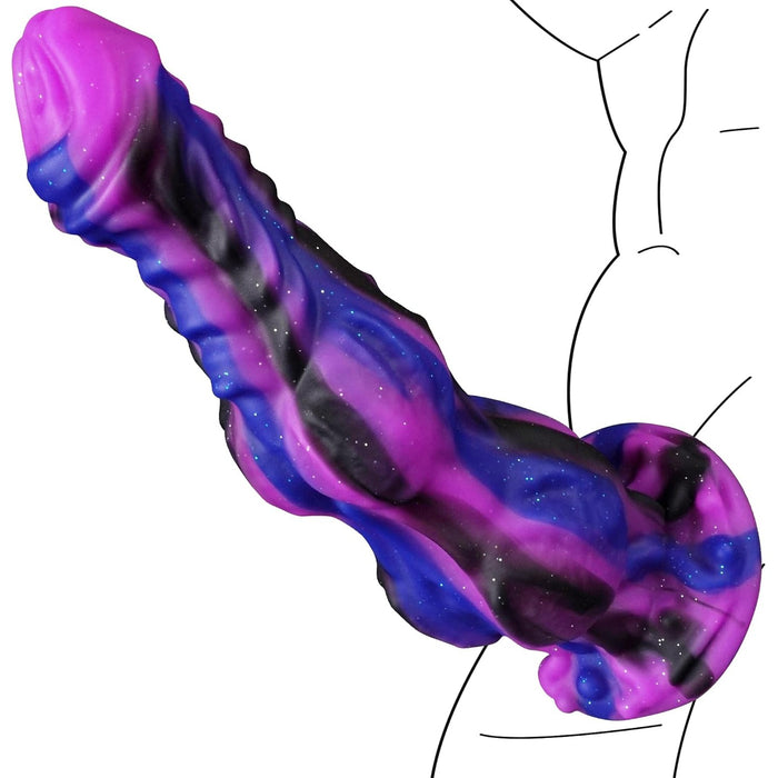 Large double-knot silicone dildo with strong attachment clip, 24.7 cm