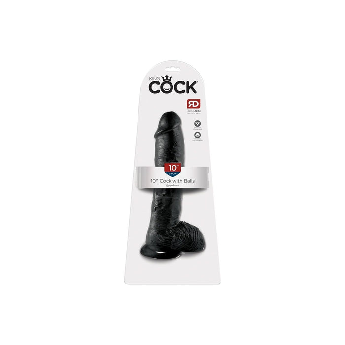Black 25.4 cm long dildo with tests and strong attachment base