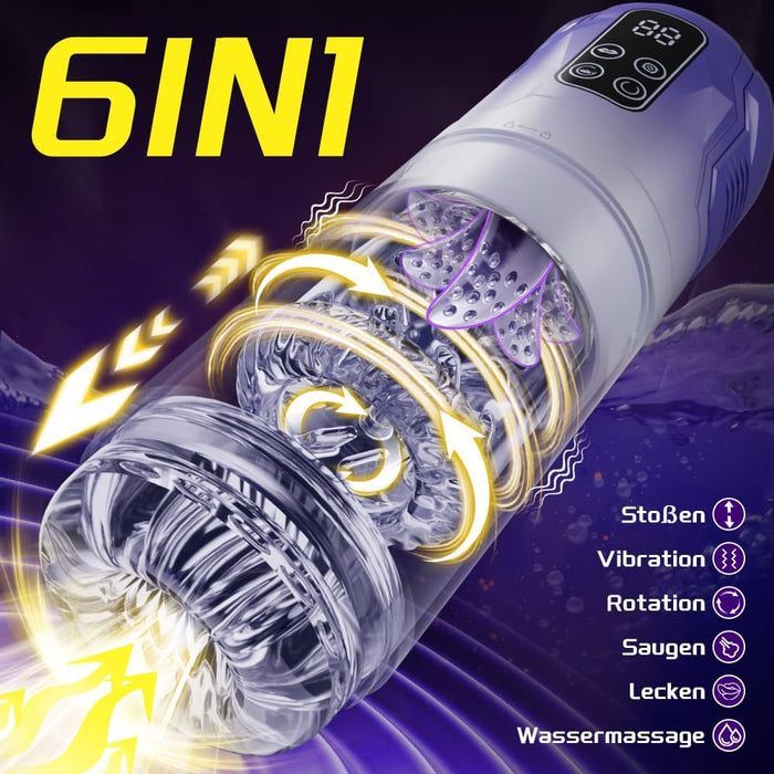 Electric male masturbator with 7 functions telescope, vibration and suction