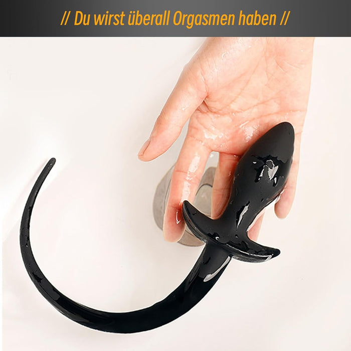 Elegantiškas silikoninis analinis kaištis su šuns uodega - 27,4 cm ilgis