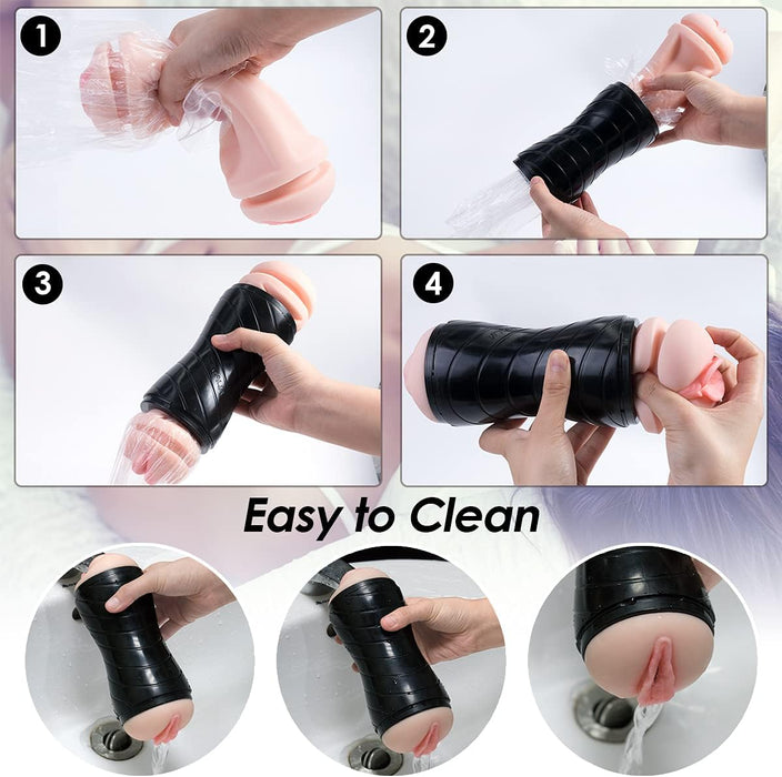 Ergonomic 2-in-1 masturbator with two sensory channels for men