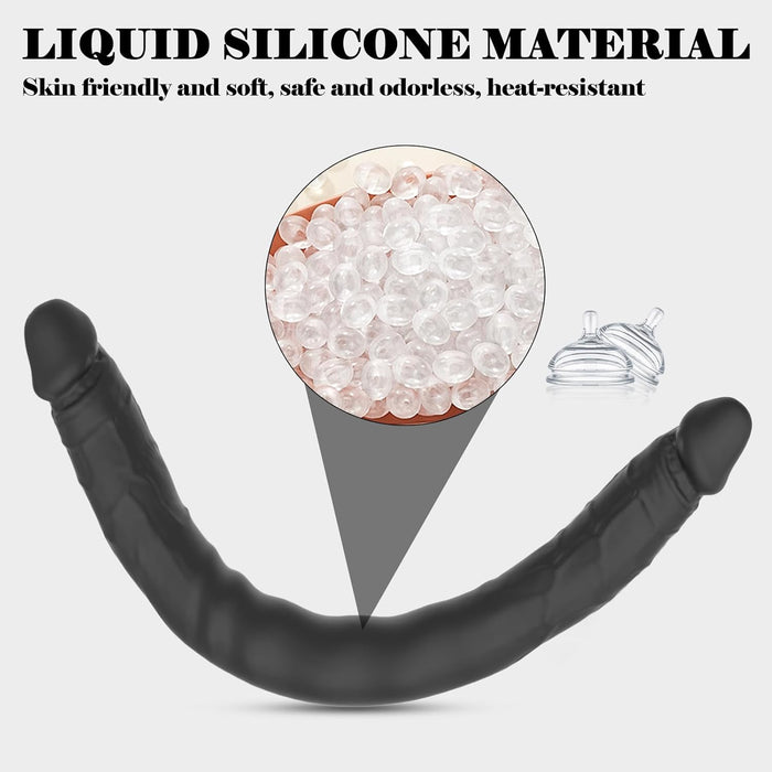 400 mm dvipusis skaidrus silikoninis dildo, juodos spalvos, XXL dydis