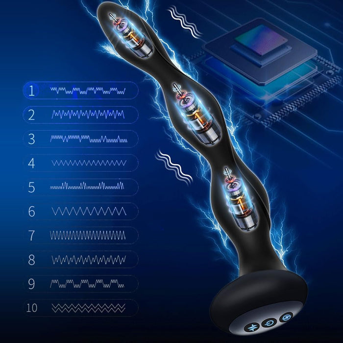 Anal vibrator with 26.5 cm length, heating function and electrostimulation