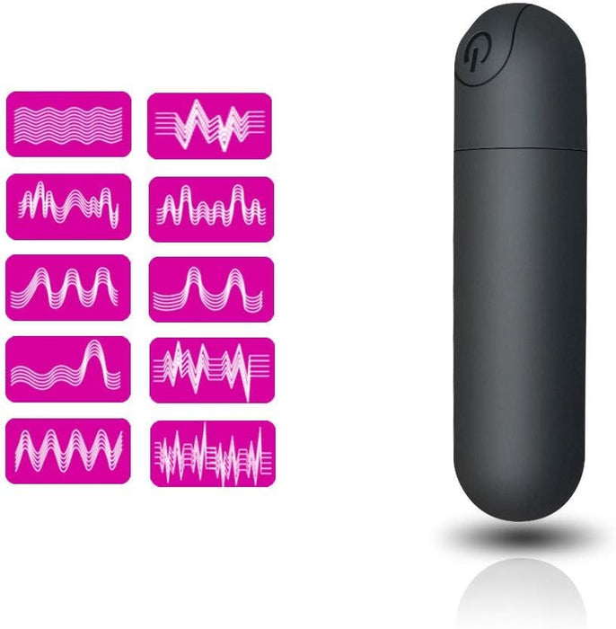 Mini Vibrator - compact vibrator with 10 vibration modes for travel, Black