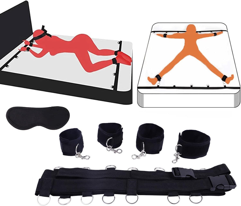 Koketiškas BDSM Bondage Setas su Pliušinėmis Rankogaliais ir Pėdų Feselėmis