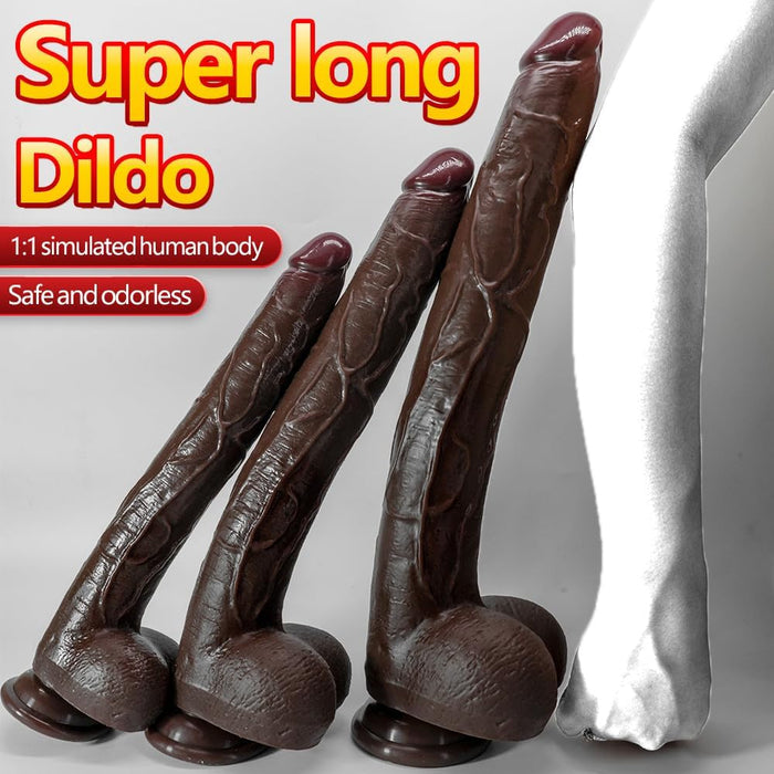 Extra long, flexible, realistic silicone dildo with strong grip (M)