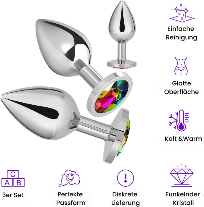 3 dalių metalinis analinis kaištis – vaivorykštės kristalas, 3 dydžių rinkinys