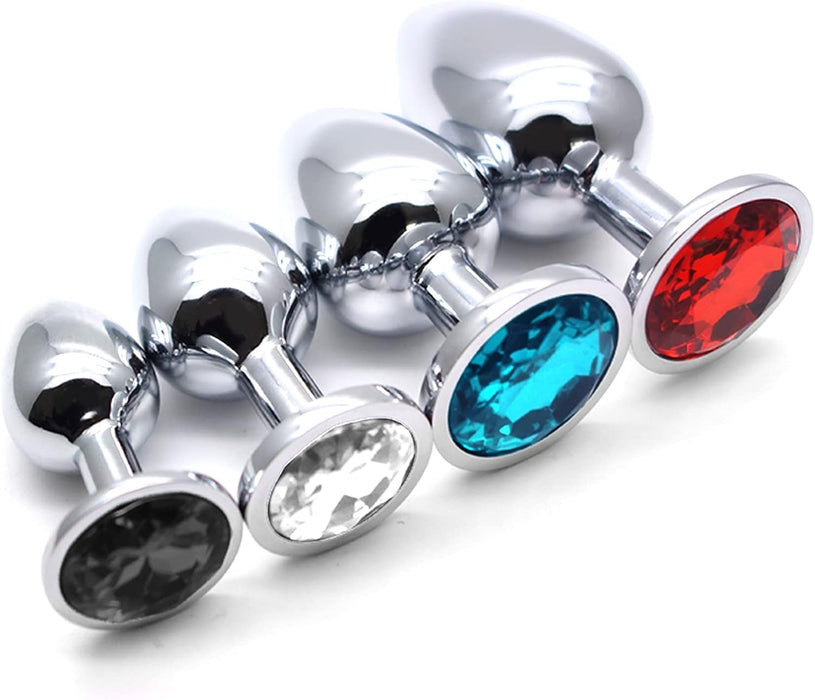 Metal Anal Plugs Set – 4 Sizes Set With Sparkling Crystals