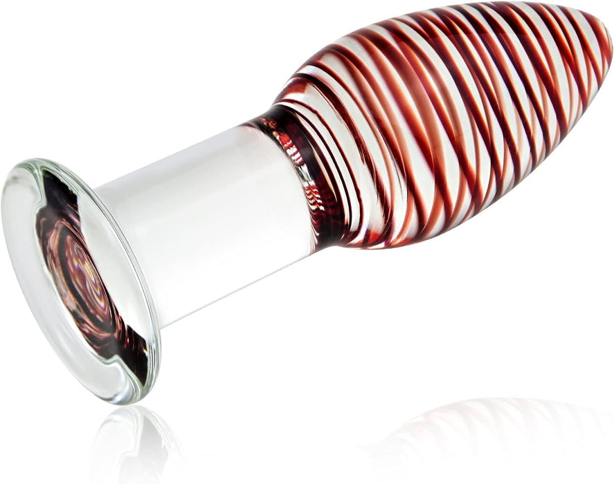Crystal 11.5 cm long glass anal plug with red pattern