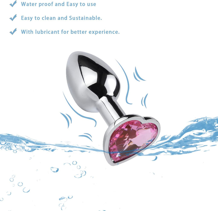 2 Crystal Anal Plugs – Metal Heart Shaped for Beginners