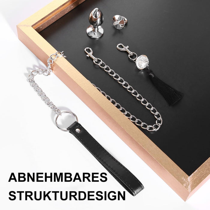 Metalo Analinis Kištukas su Skeletu ir Odine Grandine – SM Fetisch Treneris