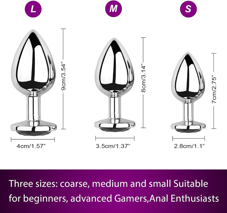 3 Pcs Metal Anal Plugs With Shiny Crystal For Beginners