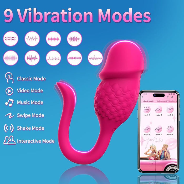 Universal 6-in-1 rechargeable silicone vibrator with app control and 9 modes