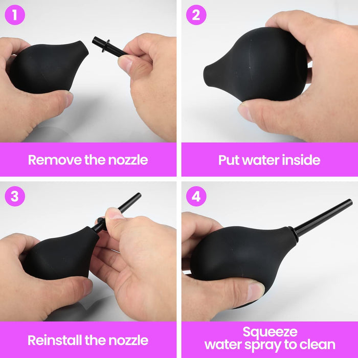 Elegant 3-piece metal anal plug with crystal details and anal shower