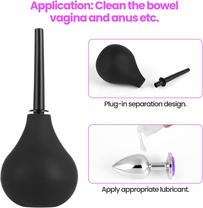 Metal anal toy set with colored crystal diamonds and anal shower